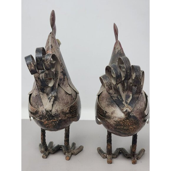 Vintage Rustic Metal Rooster Sculpture Set‎ Of 2 Decorative Farmhouse Décor - Picture 4 of 16